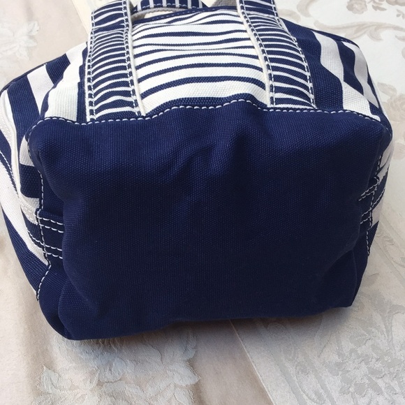 Lands’ End Small Zip-Top Navy Striped Canvas Tote. - Picture 3 of 4